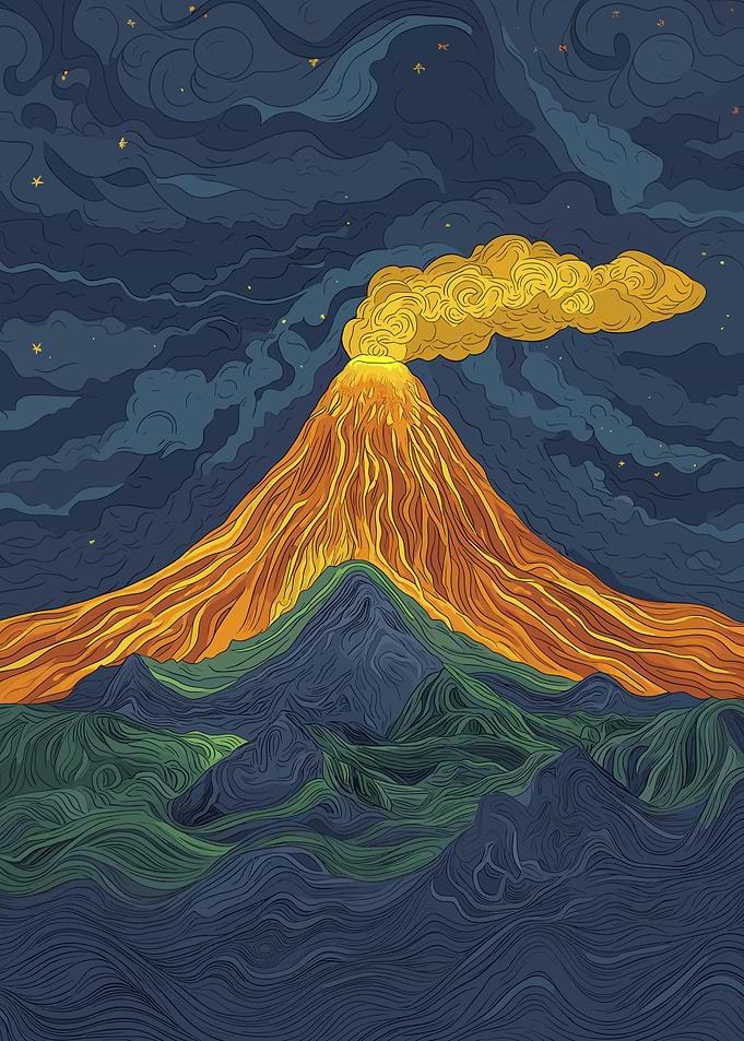 Volcano Eruption Night