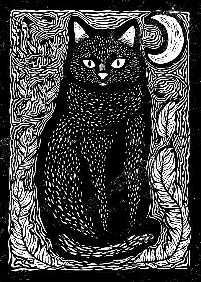Black Cat Moonlit Print