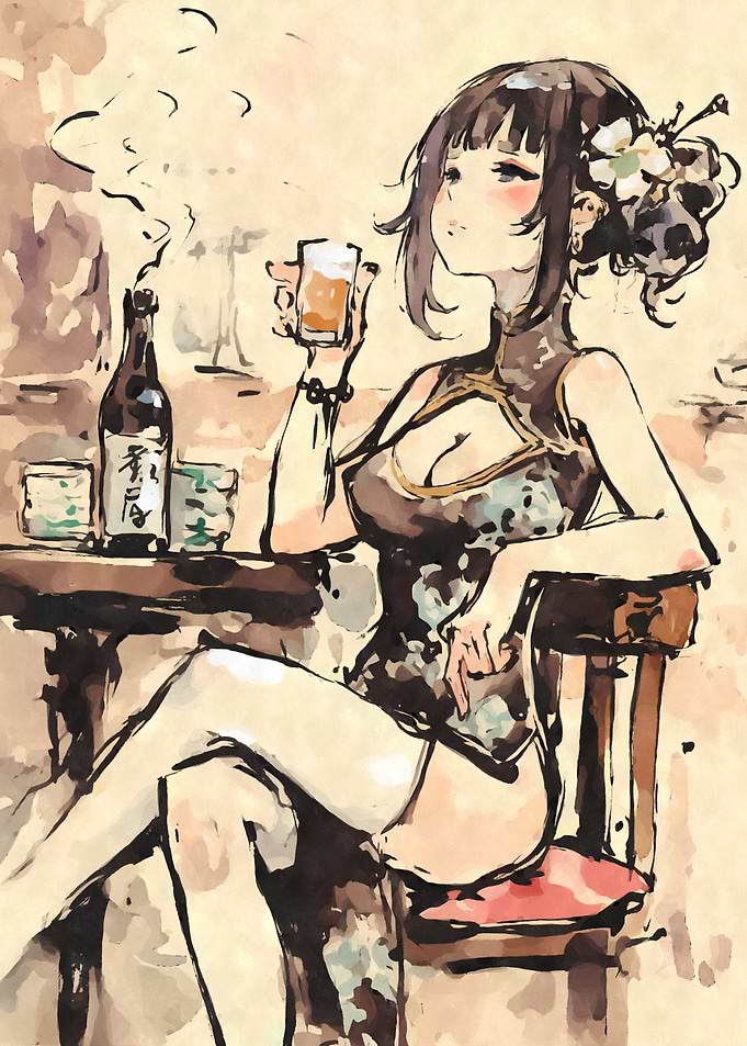 Anime Girl drinking Sake