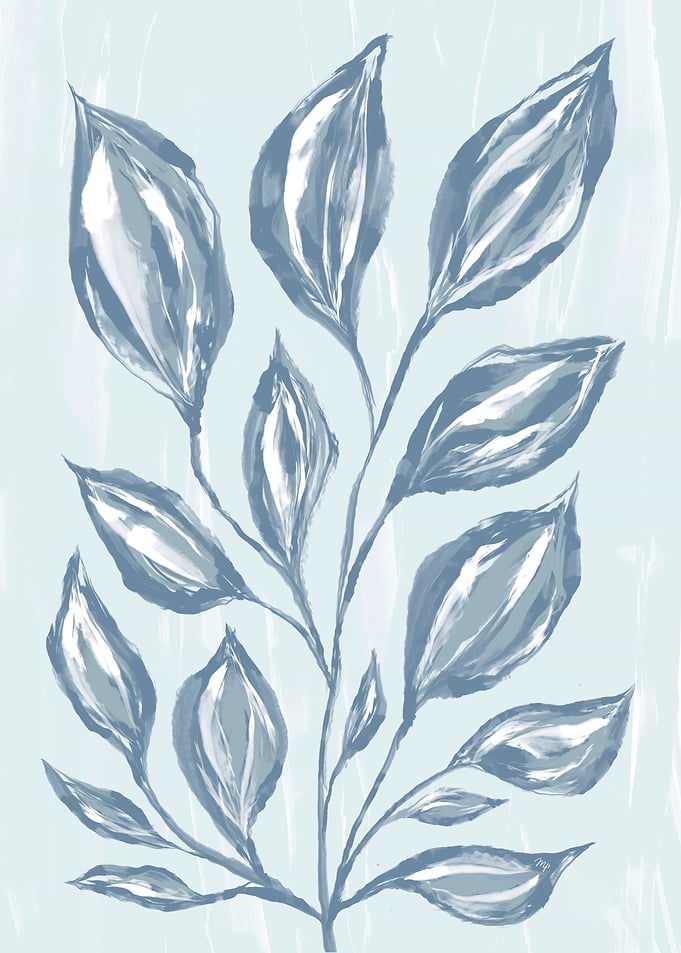 Blue Watercolor Leaves