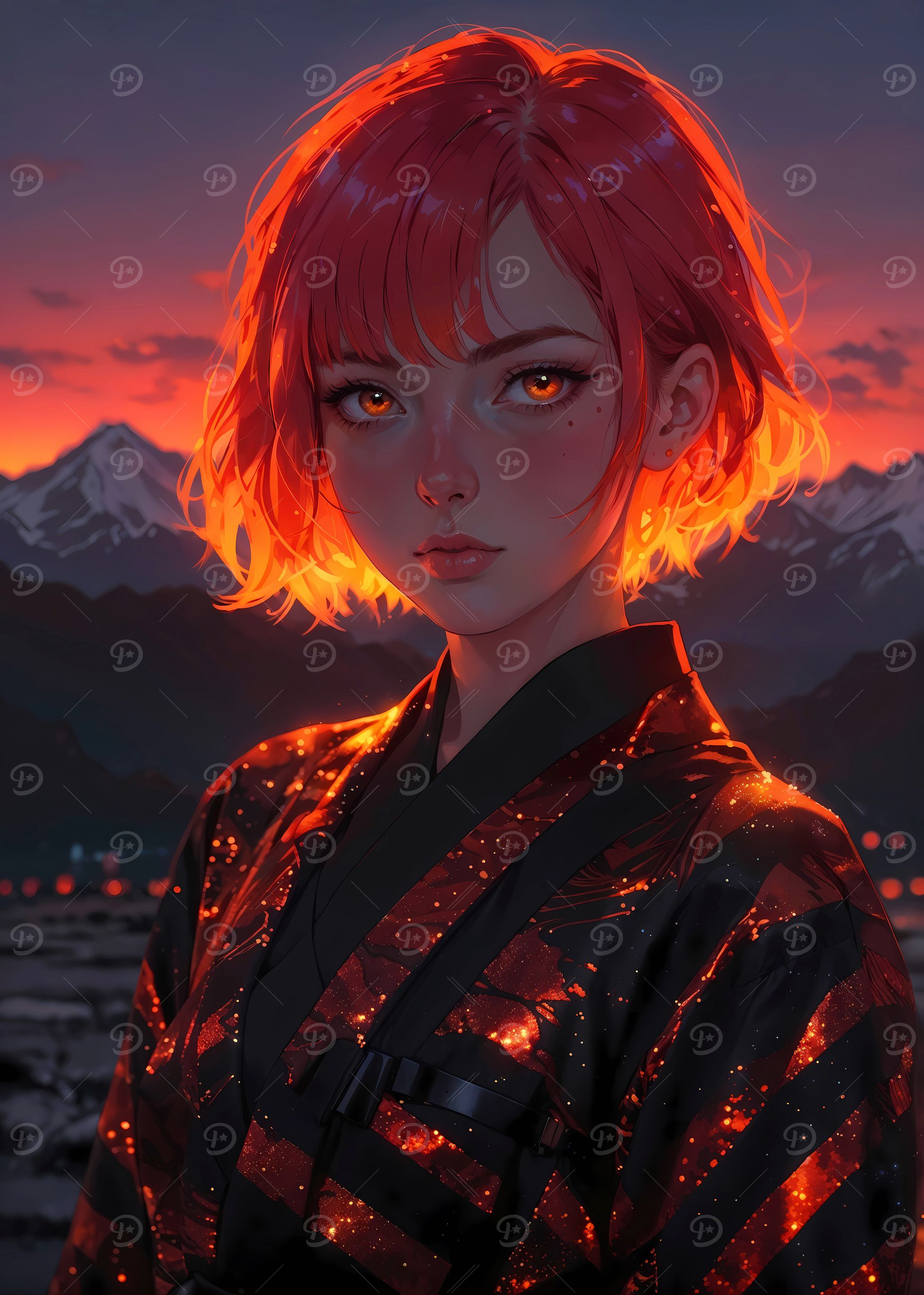Ember Horizon: Anime Girl with Fire Hair