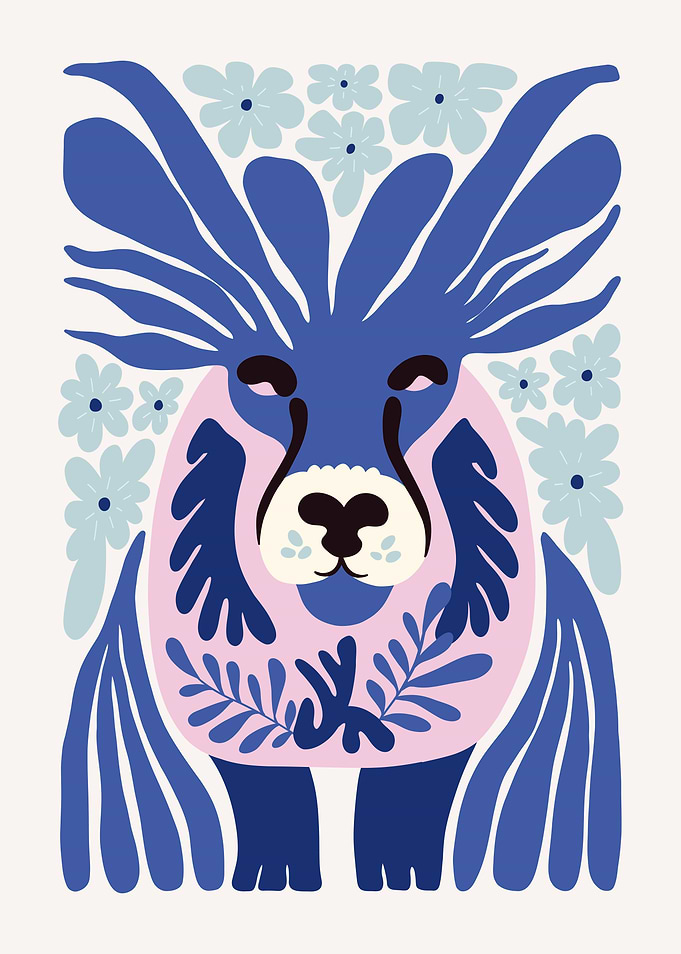 Blue Floral Lion