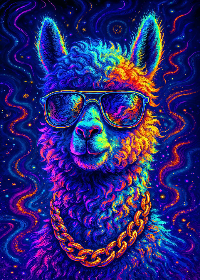 Trippy Llama with Sunglasses