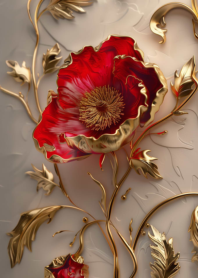 Gold & Red Floral Art