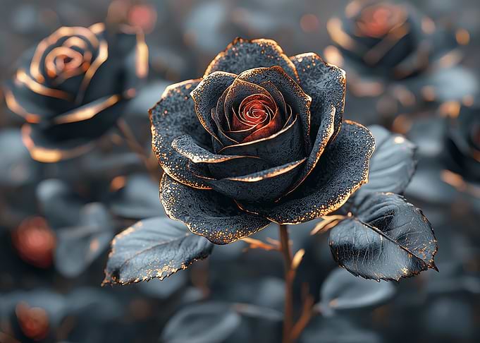 Black Rose with Gold Accents