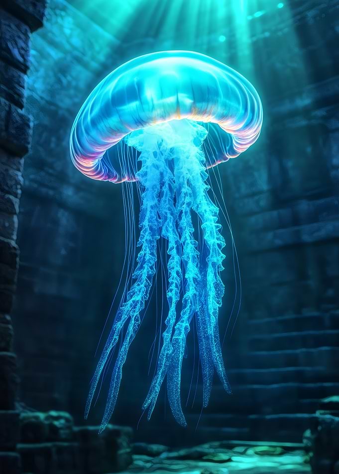 Glowing Jellyfish in Ruins