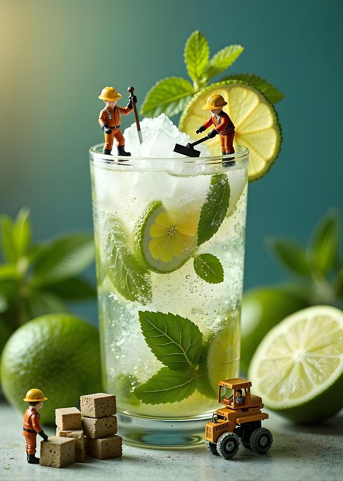 Miniature Workers Building a Mojito