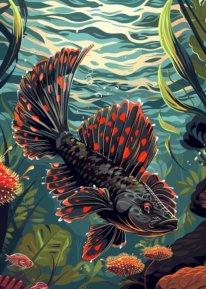 Red and Black Fish Underwater