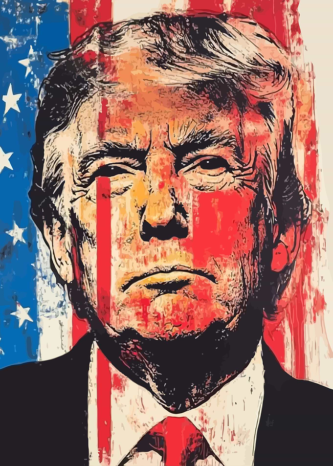 Trump Portrait with American Flag