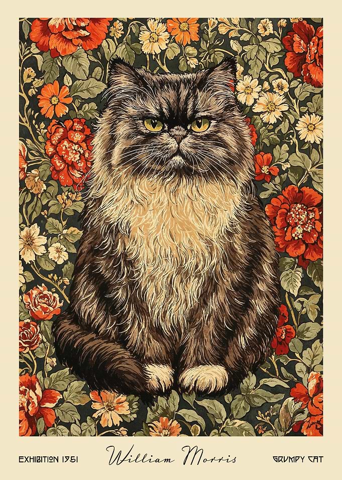 Grumpy Cat William Morris Floral