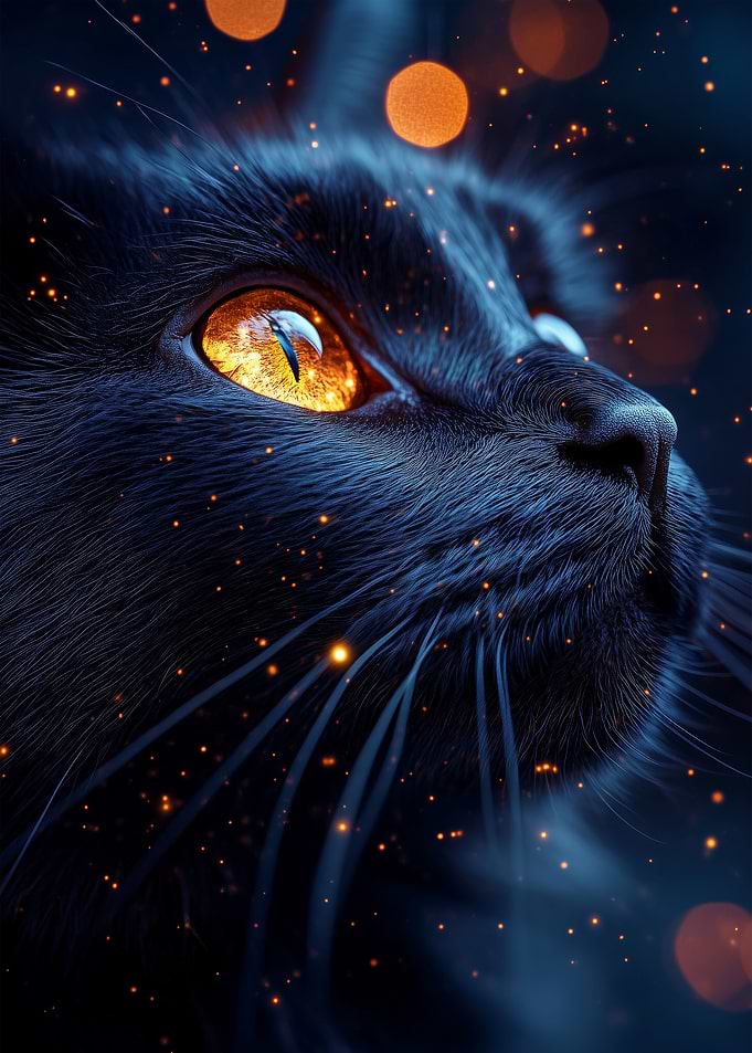 Black Cat with Glowing Eyes
