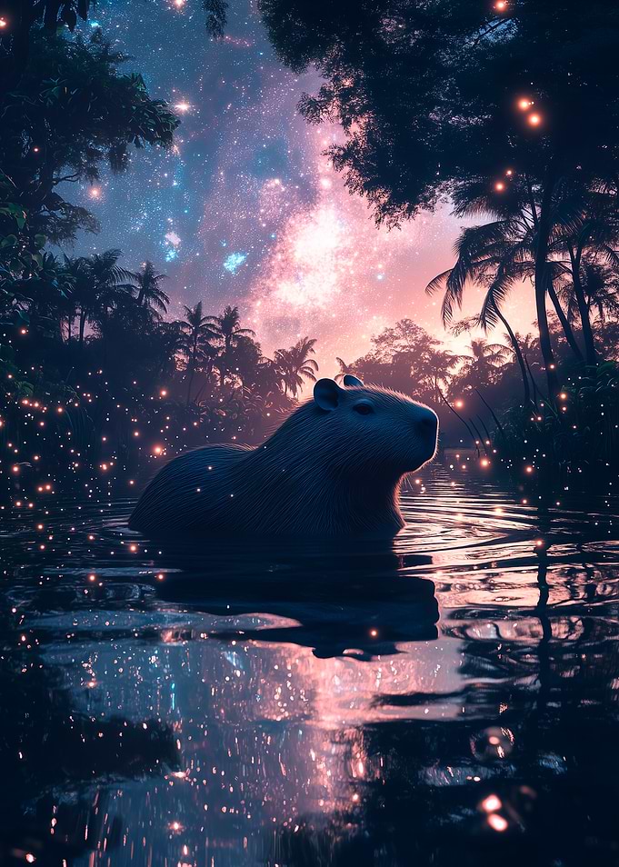 Capybara Under Stars
