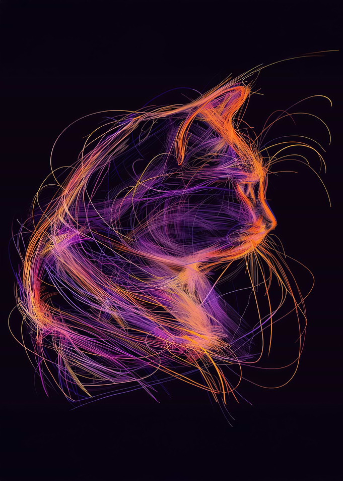 Abstract Cat in Neon Lines