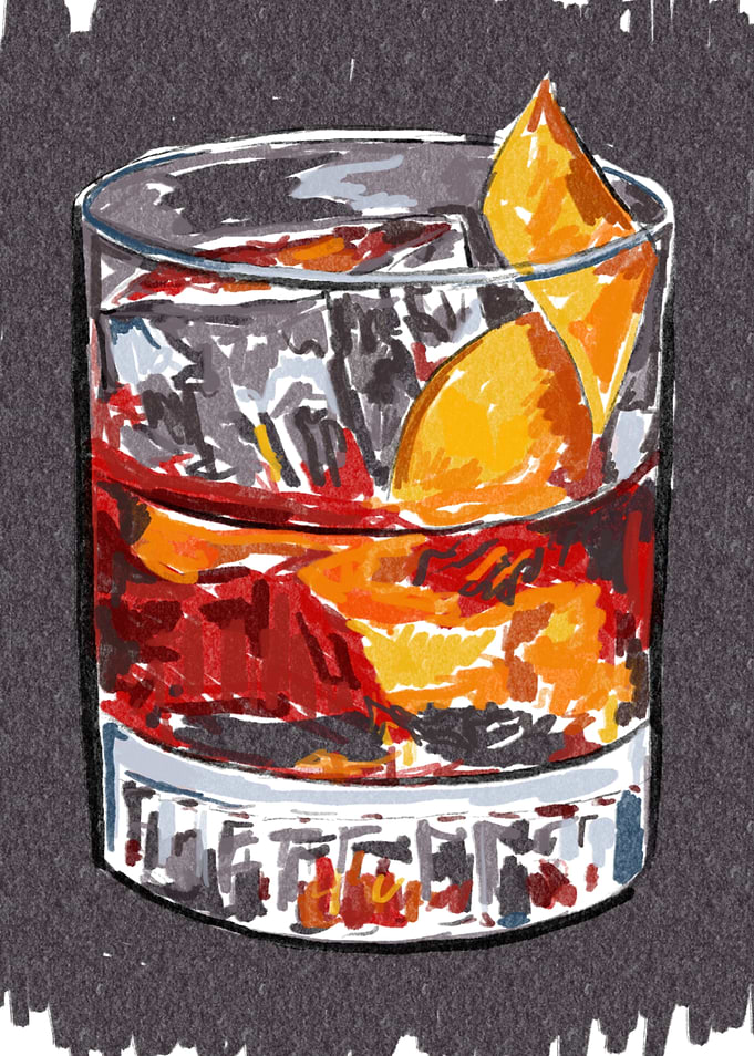 Hand-Drawn Negroni Cocktail