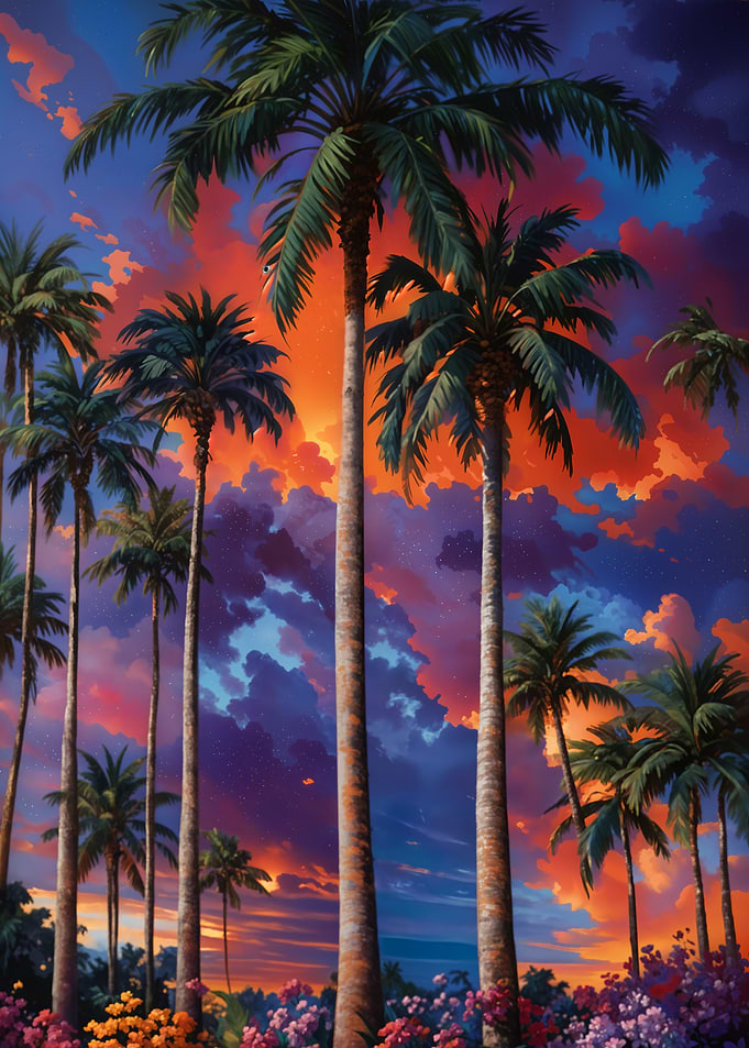 Cuban Palm Trees Sunset