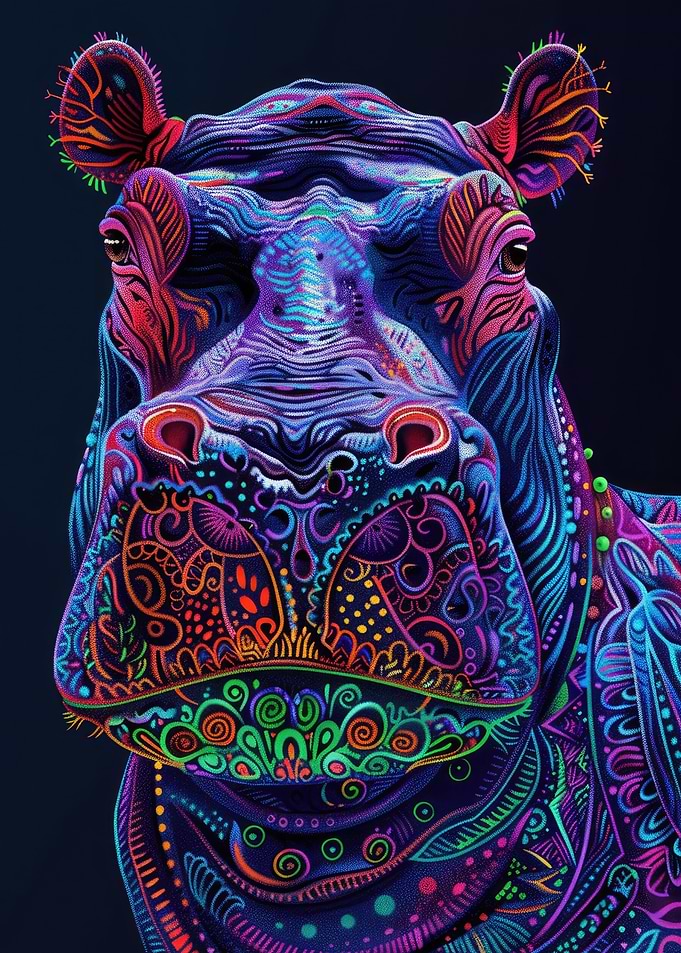Neon Hippopotamus Portrait