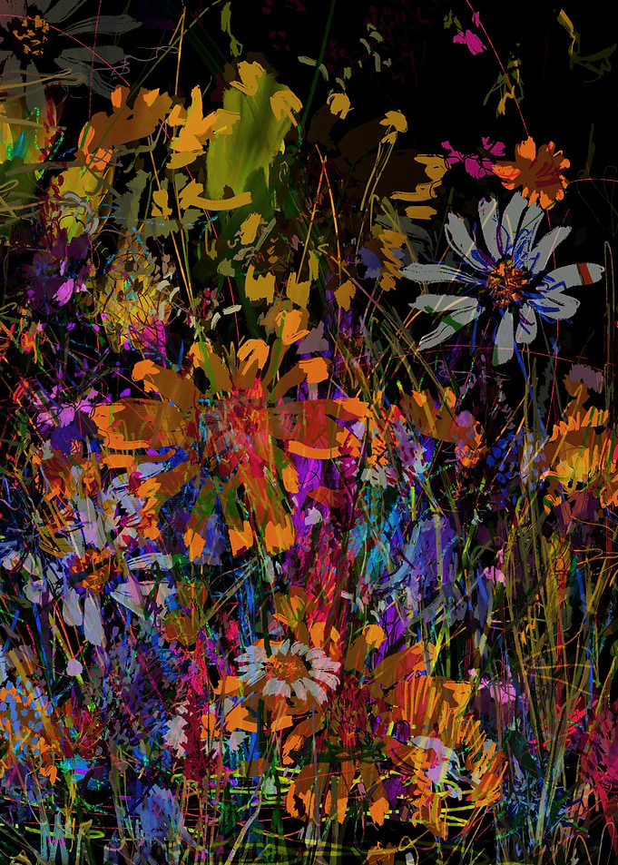Colorful Field of Flowers Abstract Floral Art