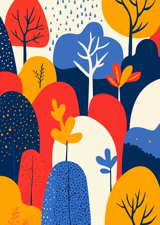 Abstract Boho Forest Pattern Minimalist Art Illustration