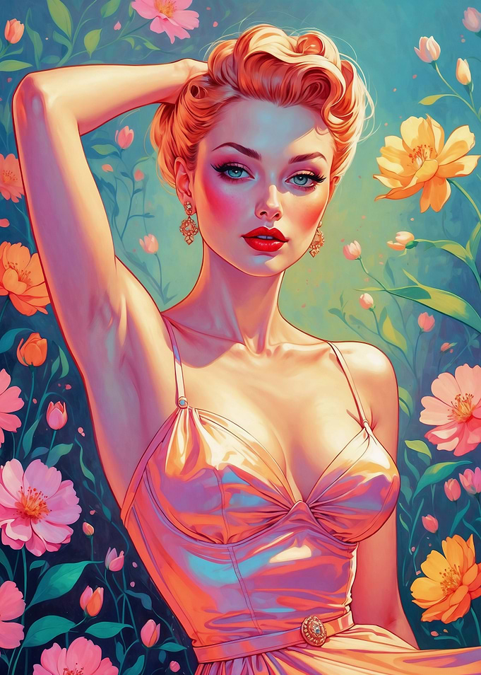 Blonde Pin-Up Floral Background