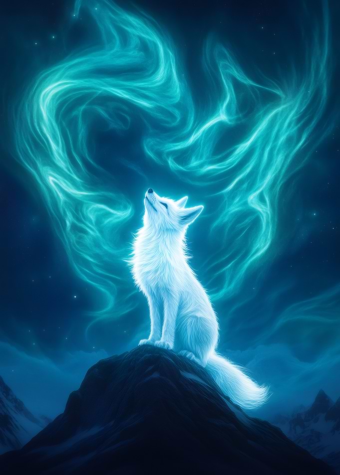 Arctic Fox and Aurora Borealis