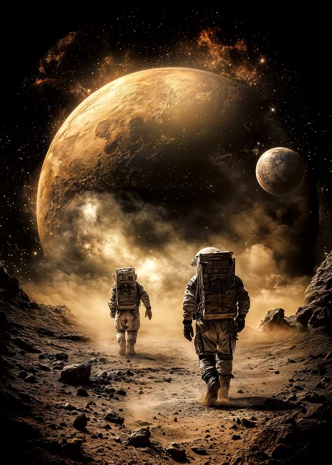 Astronauts walking on a distant planet