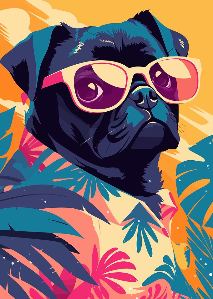Vacation Pug in Sunglasses Funny Animal Art