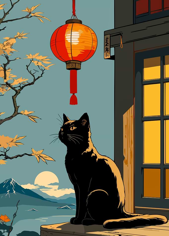 Black Cat Japanese Lantern