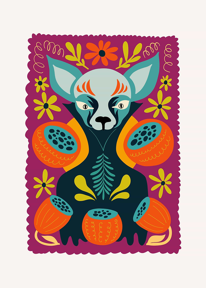 Folk Art Dog with Flowers
