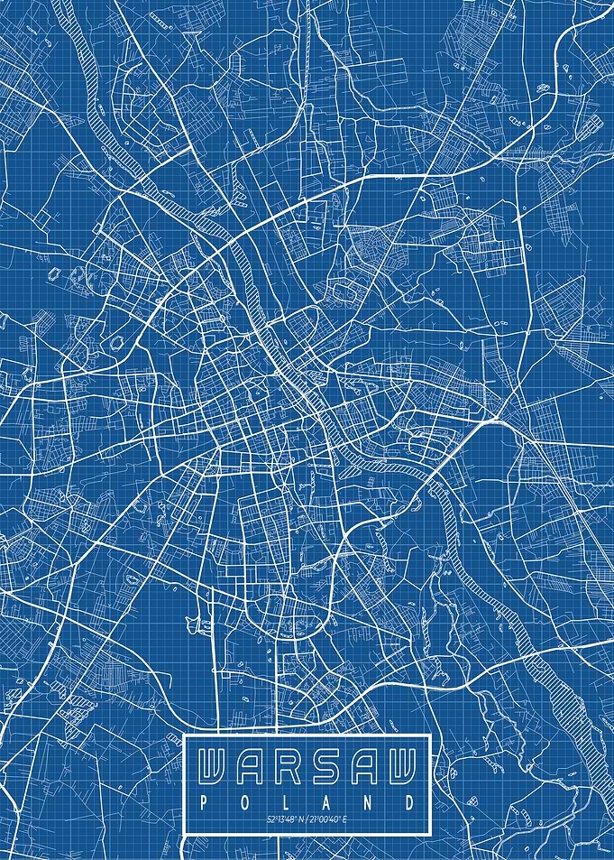 Warsaw City Map Poland Blueprint