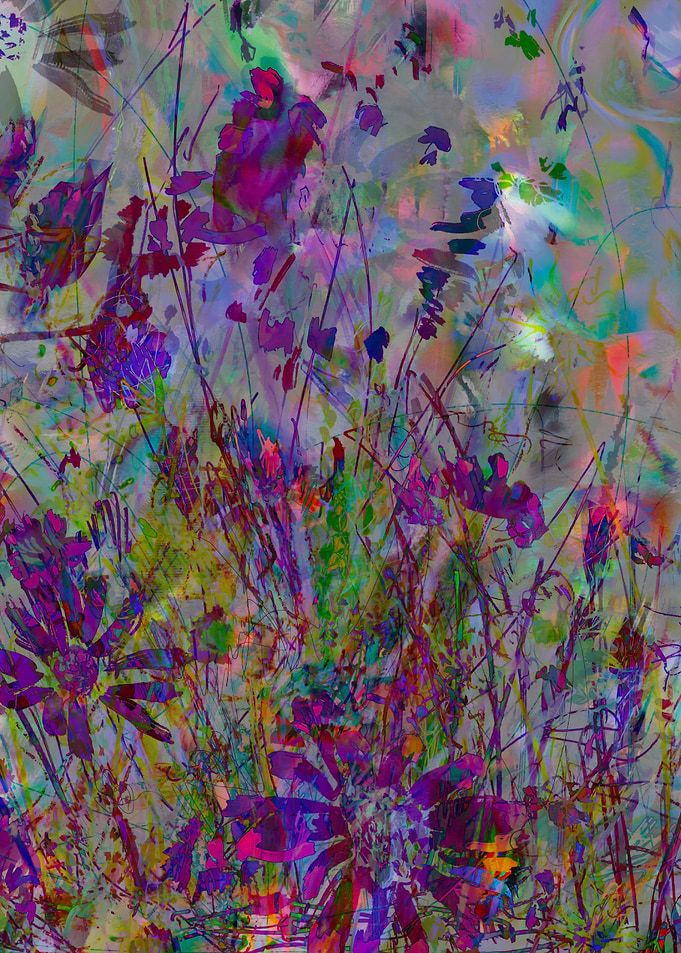Field of Flowers Sketchy and Colorful Abstract Floral Artwork