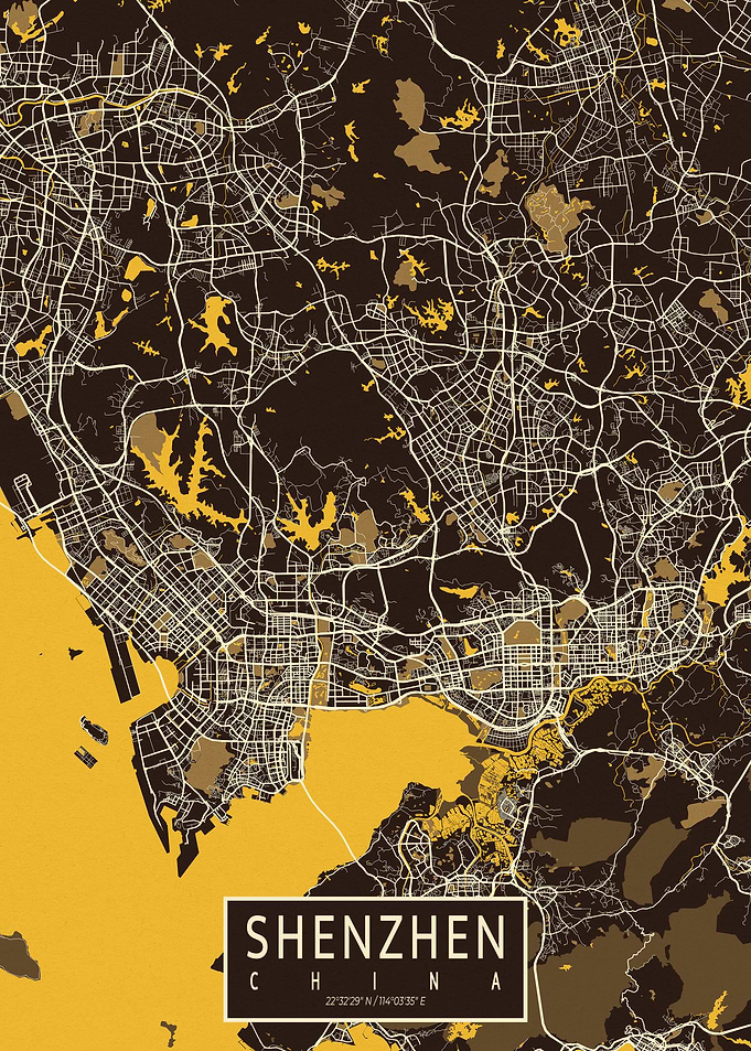 Shenzhen City Map China Pastel