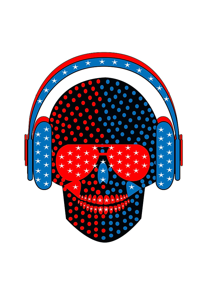 American Skull with Headphones