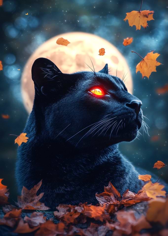 Black Panther Under Full Moon