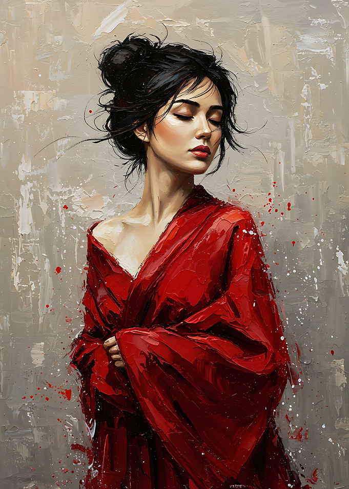 Woman in Red Kimono