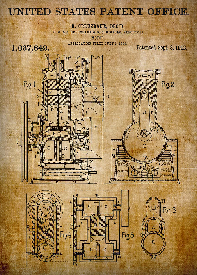 1912 Vintage motor patent shet 1