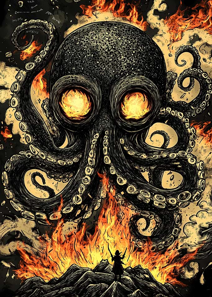 Kraken in Flames Octopus Animal