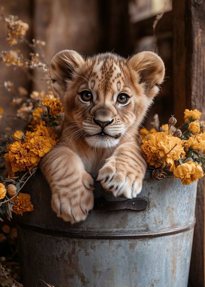 Lion Cub in Flowers