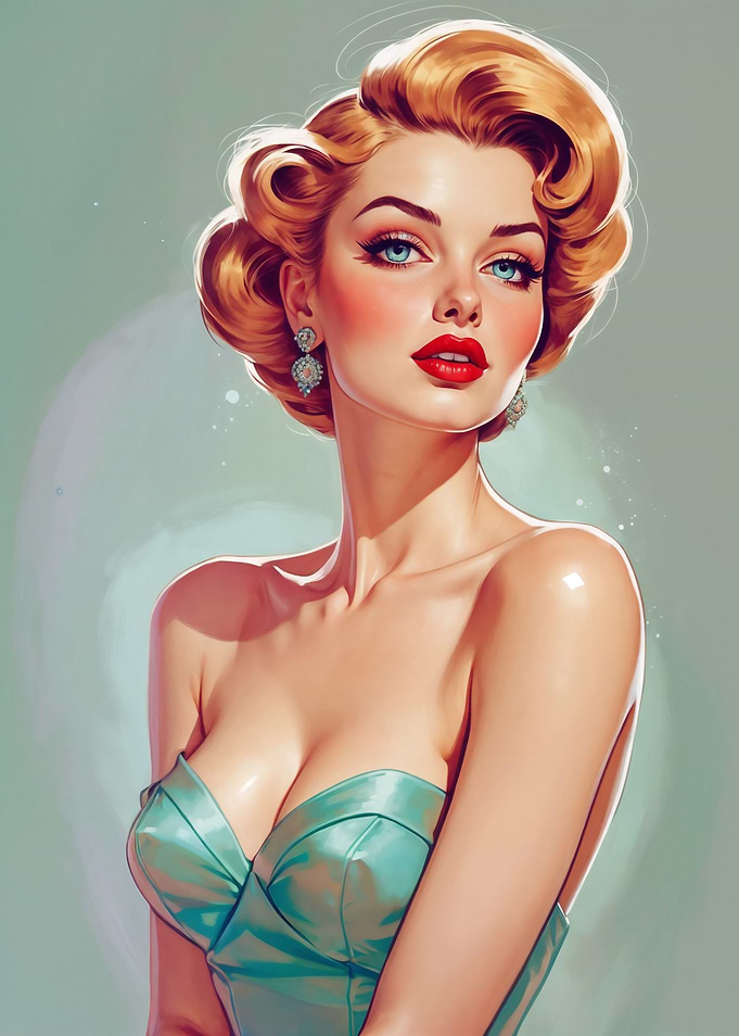 Blonde Pin-up Satin Dress Portrait