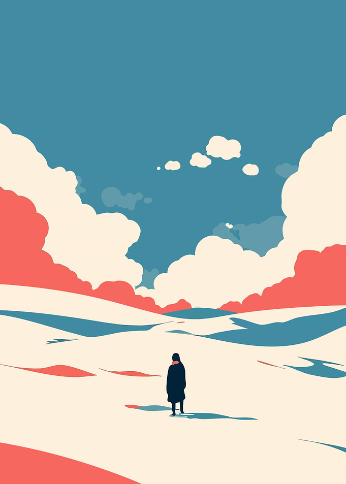 Snow Fields and Clouds Minimalist Art Illustration