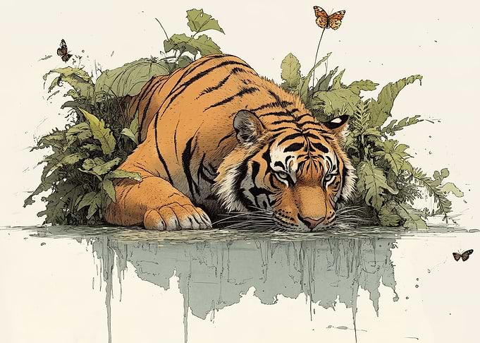 Tiger Drinking Water