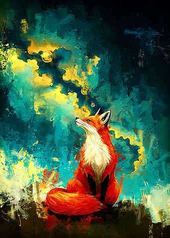 Fox in Abstract Landscape
