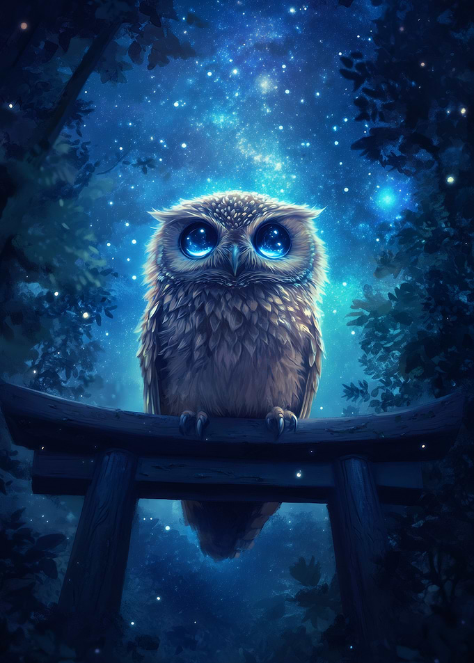 Owl Under Starry Sky