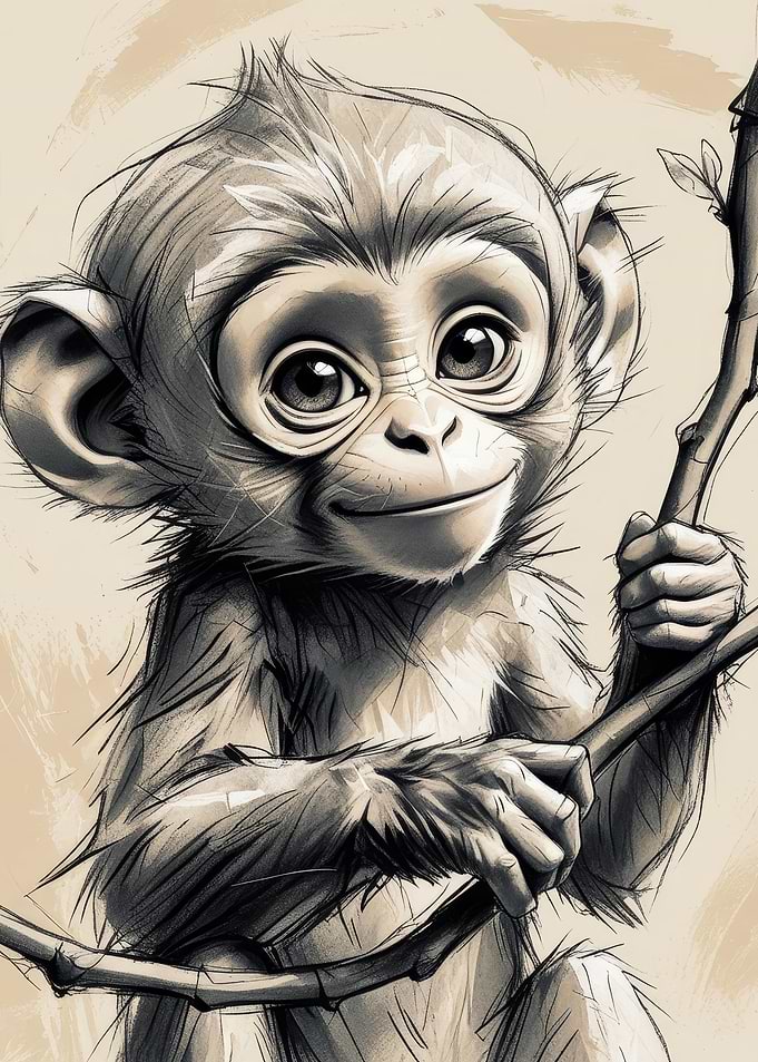 Cute Baby Monkey Drawing