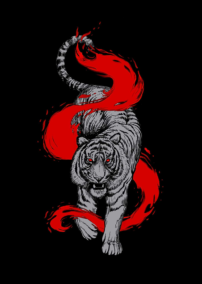 White Tiger with Red Flames