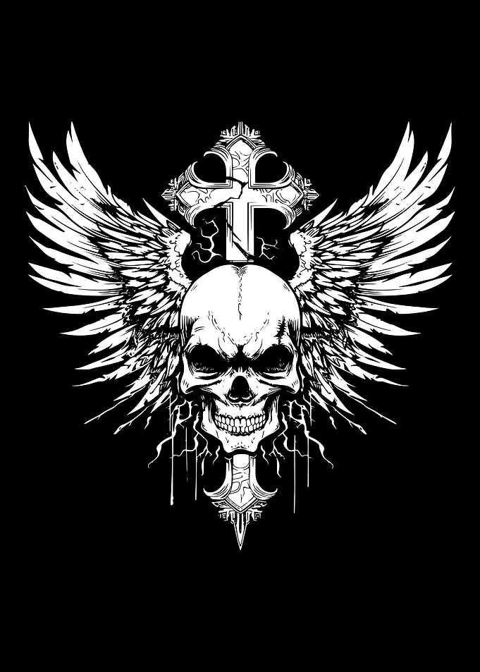 Skull with Wings and Cross