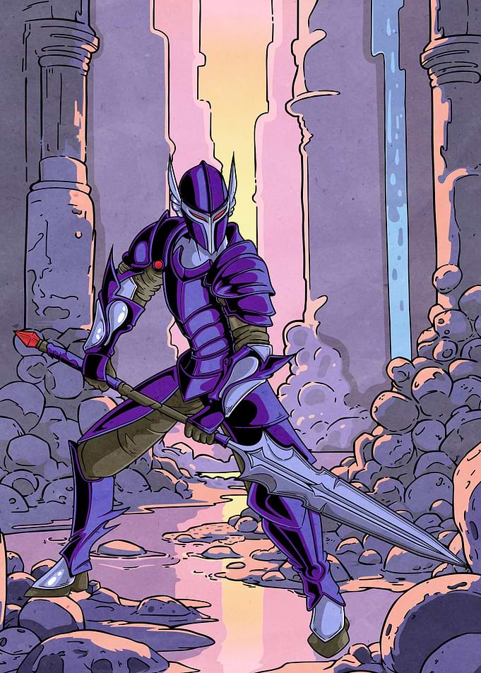 Dark Knight with Spear in Ruins