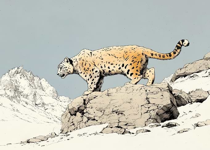 Snow Leopard on Mountain