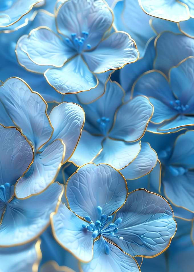 Blue Flowers with Gold Accents