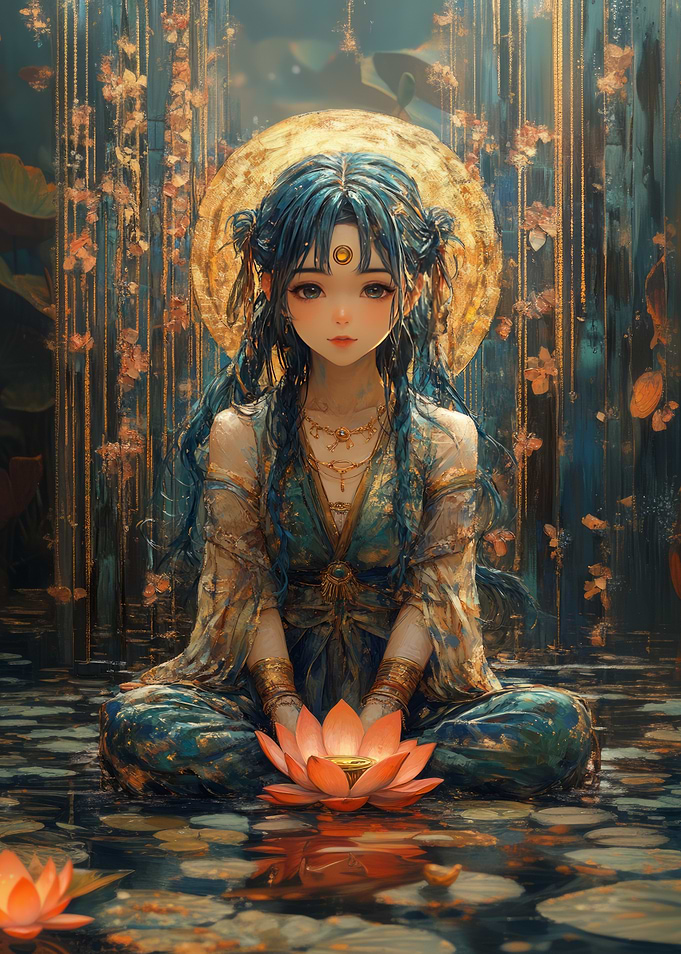 Anime Girl with Lotus Flower