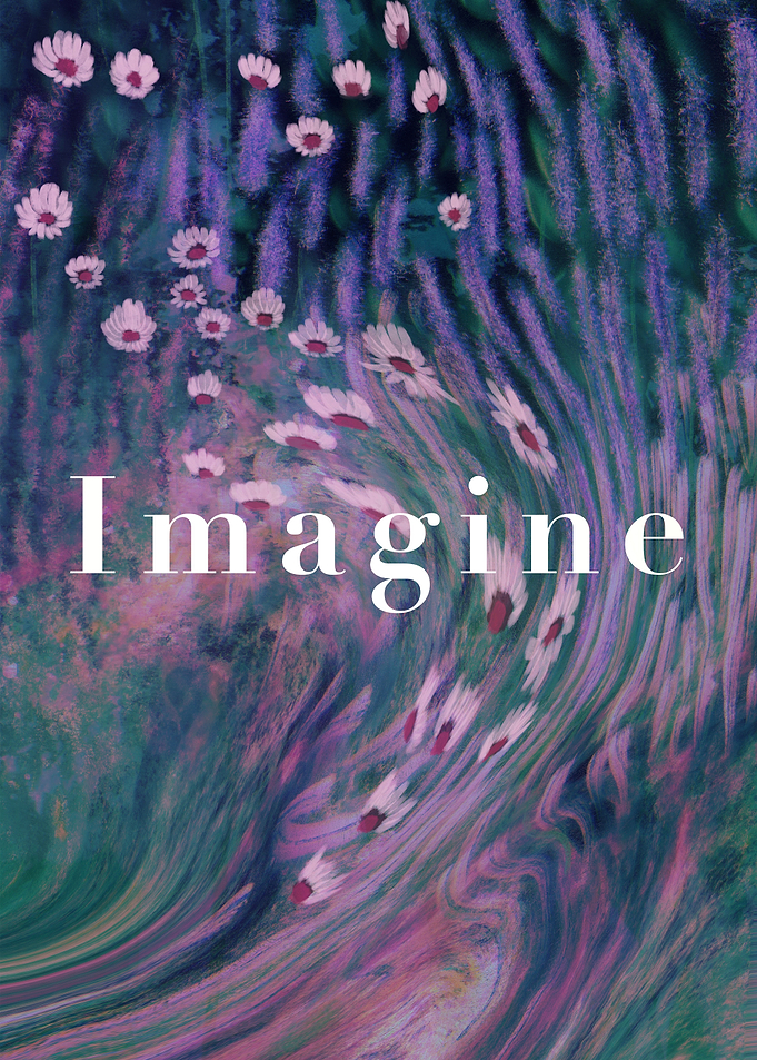 'Imagine' Surreal Word Message Floral Handmade Digital Art